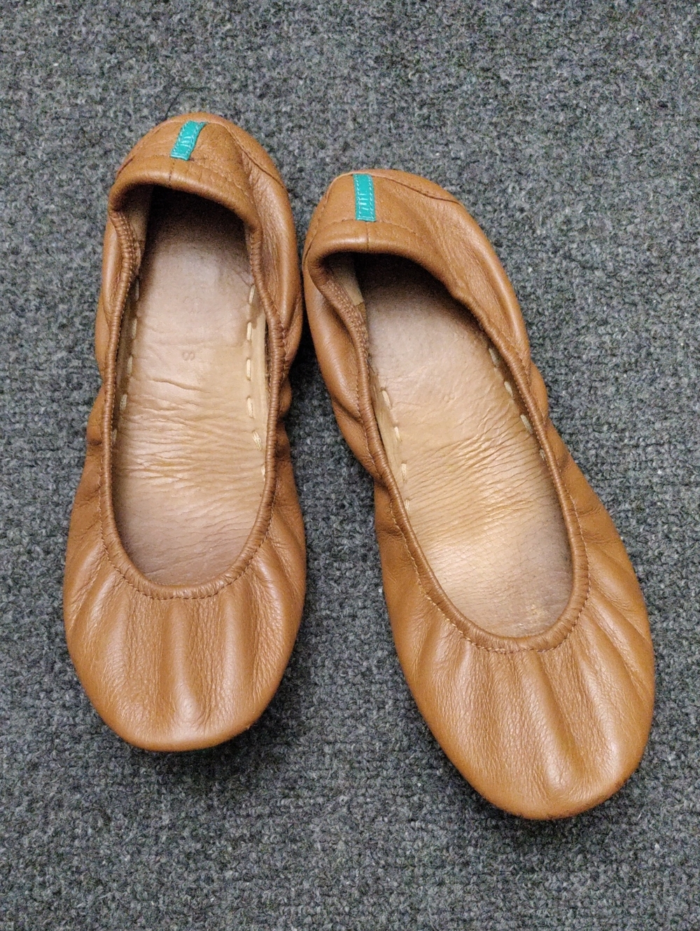 Tieks Women's Tan Leather Foldable Ballet Flats with Teal Tab
